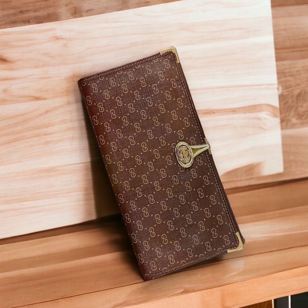 GUCCI vintage hinged continental wallet brown classic design GG  043 - Picture 2 of 8
